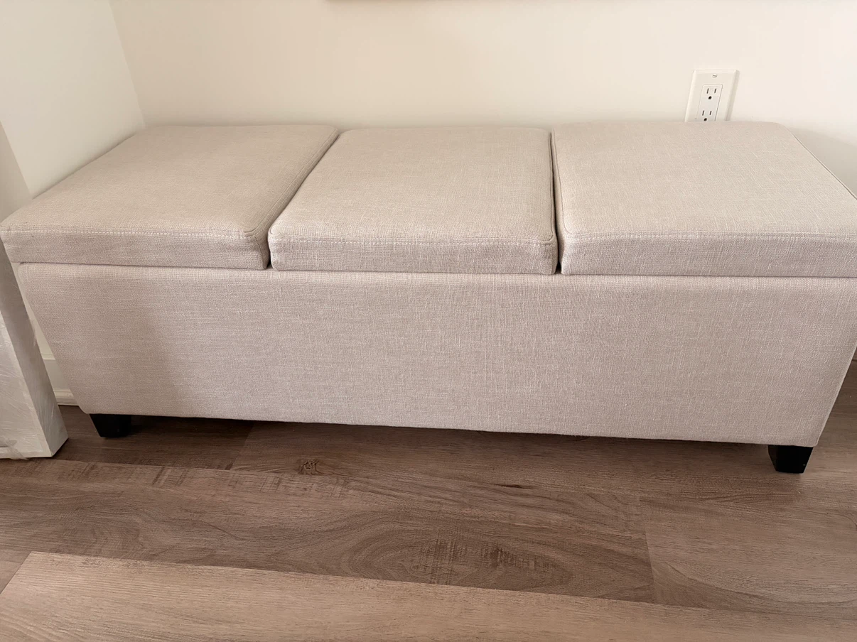 Beige Upholstered Storage Bench