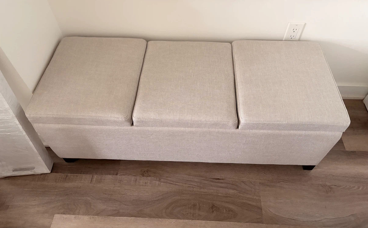 Beige Upholstered Storage Bench - photo 2