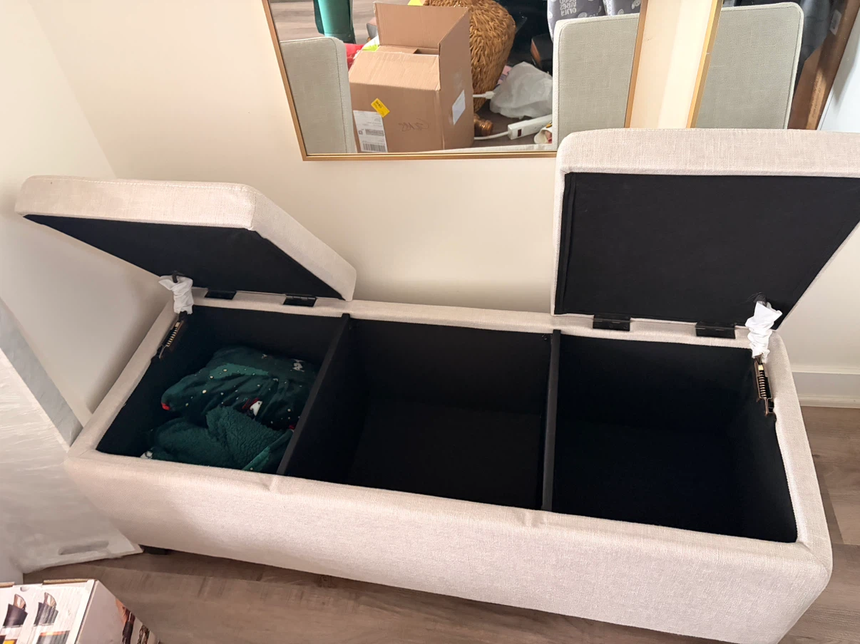 Beige Upholstered Storage Bench - photo 3