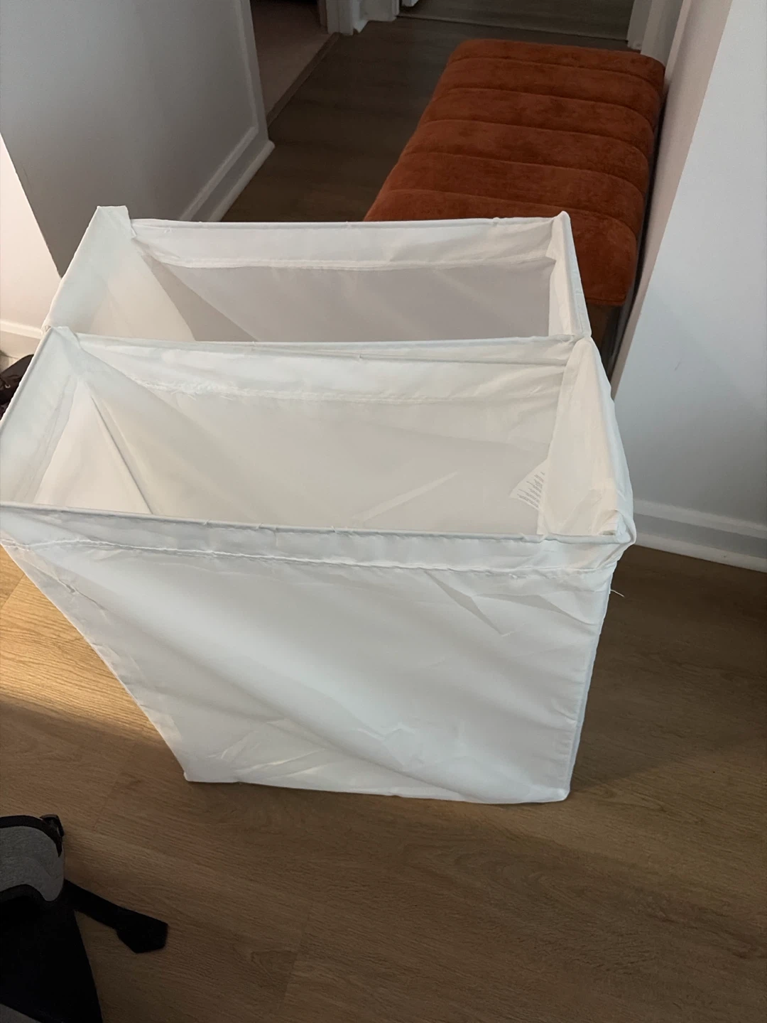 White Double Compartment Laundry Hamper