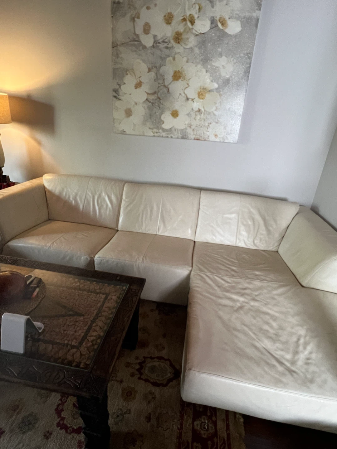 EQ3 Cream Leather Morton Sectional Sofa *Can Deliver*