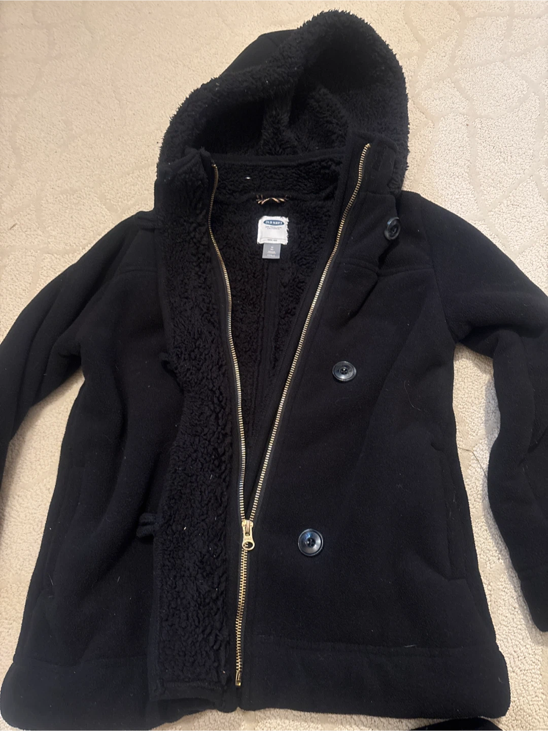 Old Navy Black Sherpa-Lined Hoodie Fleece outer Jacket - photo 2