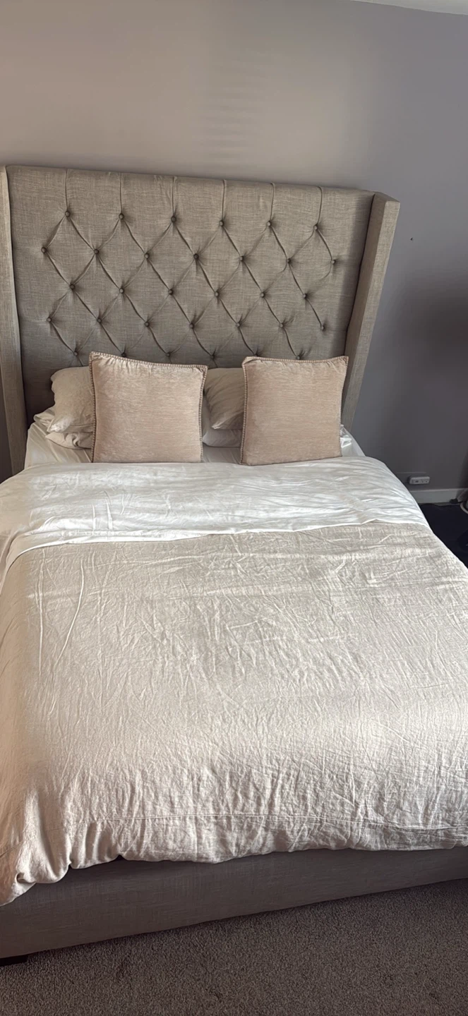 Upholstered Queen Bed Frame with Wingback Headboard - photo 2