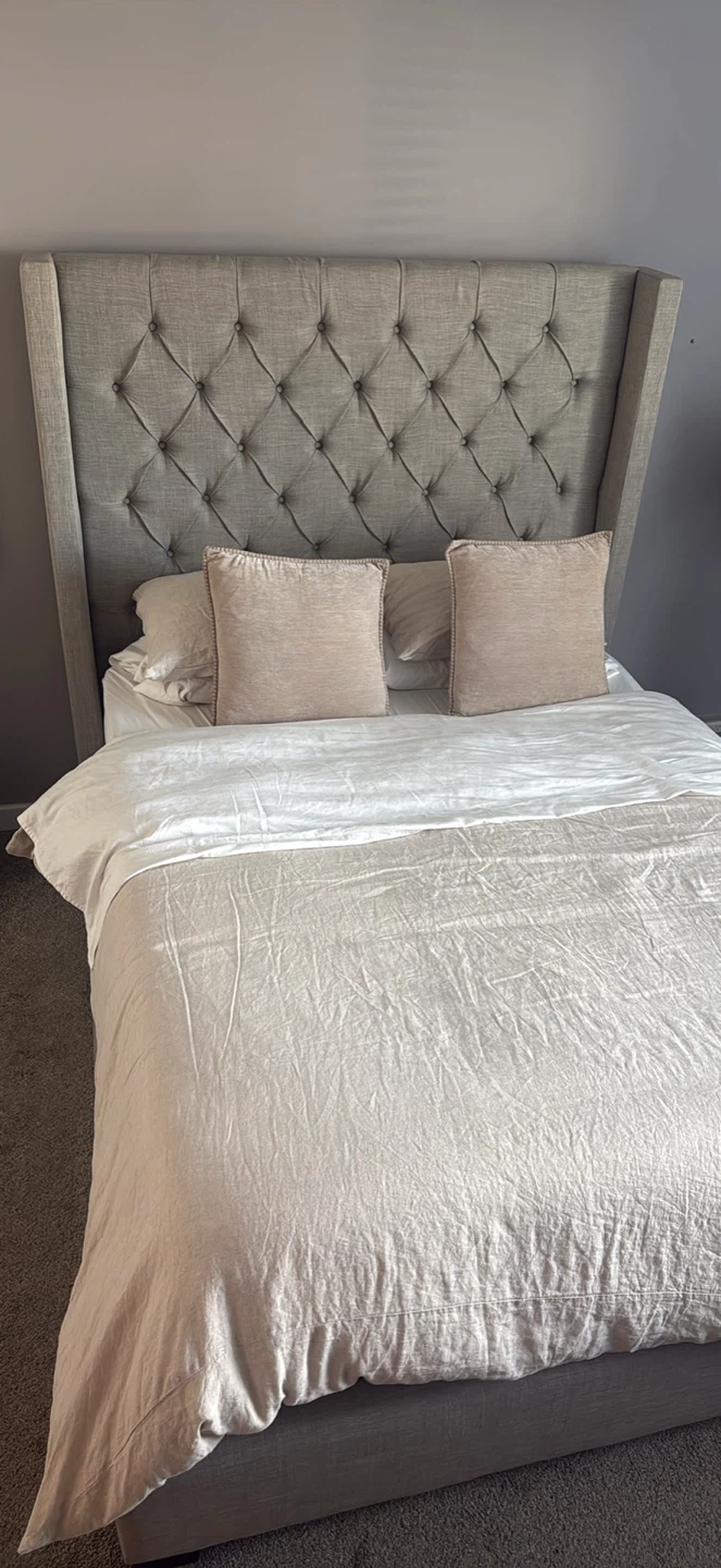 Upholstered Queen Bed Frame with Wingback Headboard - photo 3