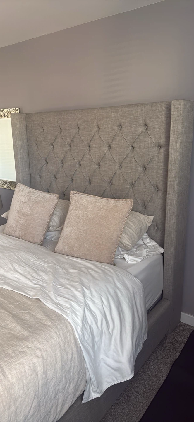Upholstered Queen Bed Frame with Wingback Headboard - photo 4