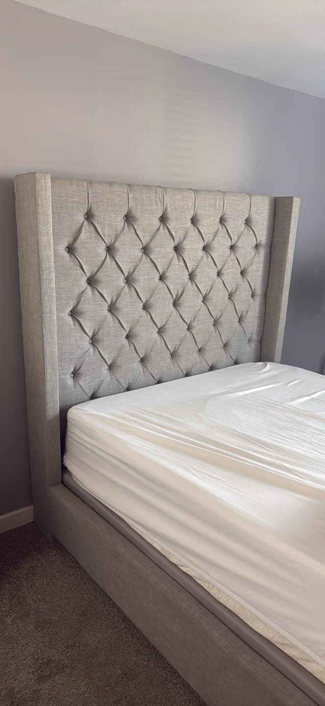 Upholstered Queen Bed Frame with Wingback Headboard - photo 5