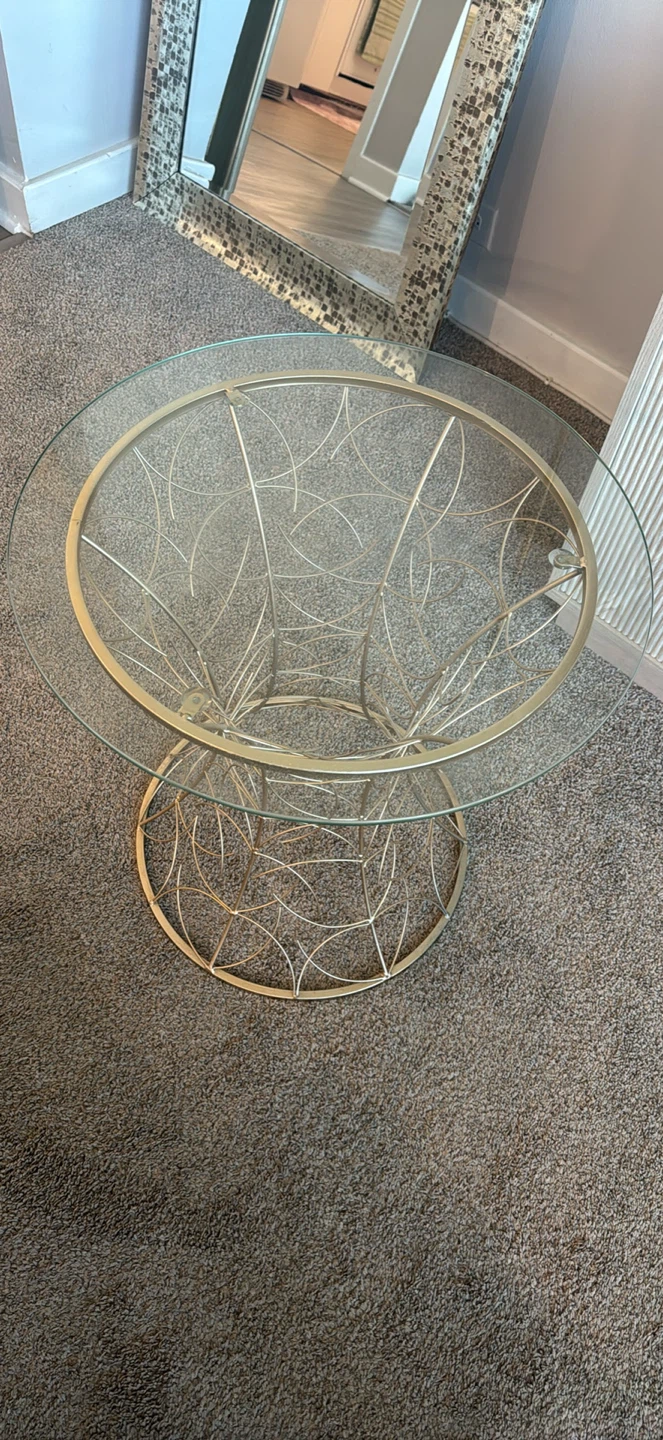 Round Glass Top Side Table with Wire Base