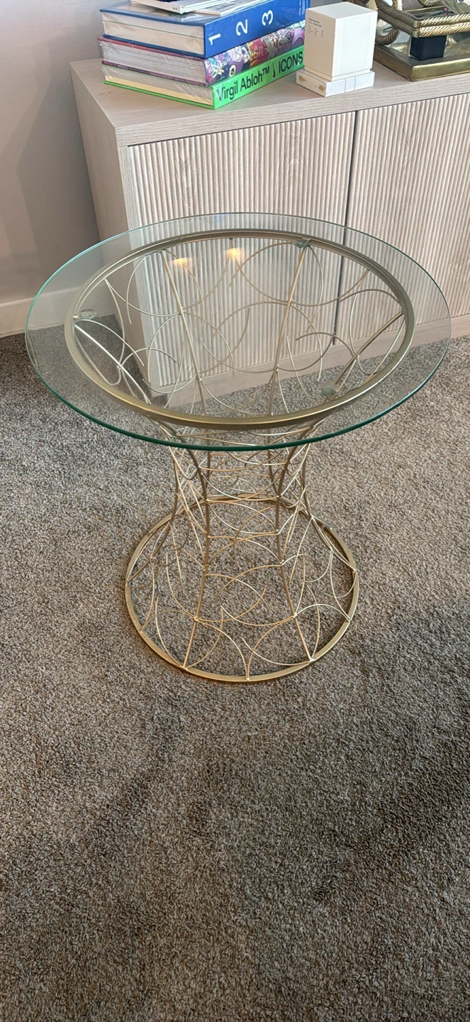 Round Glass Top Side Table with Wire Base - photo 2