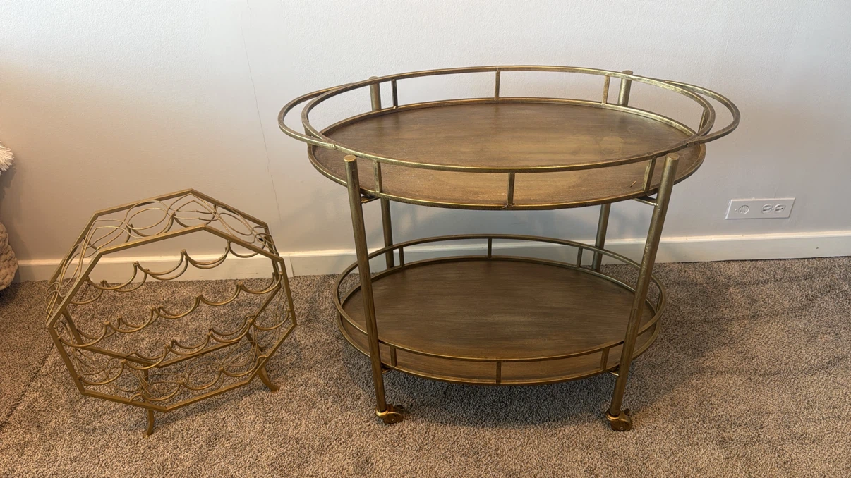 Gold Oval Bar Cart with Casters & Wine Rack