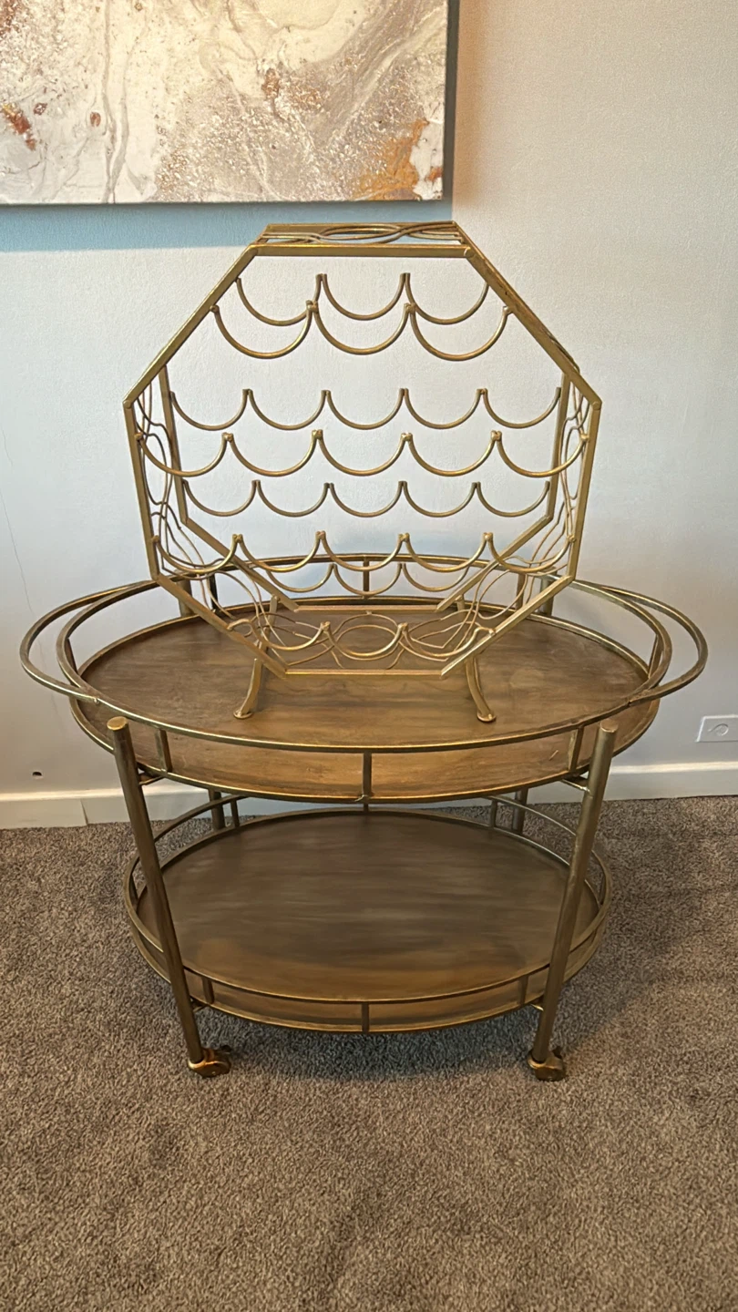Gold Oval Bar Cart with Casters & Wine Rack - photo 3