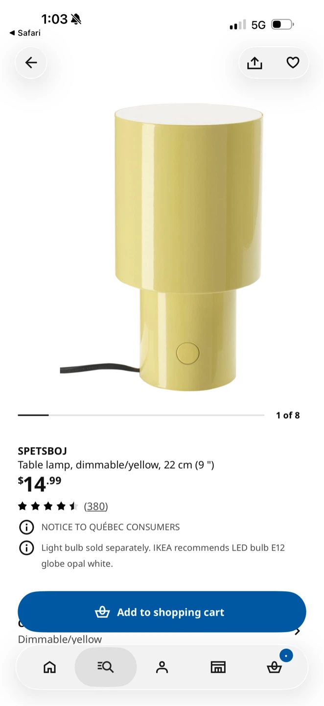 IKEA SPETSBOJ Table Lamp, Yellow