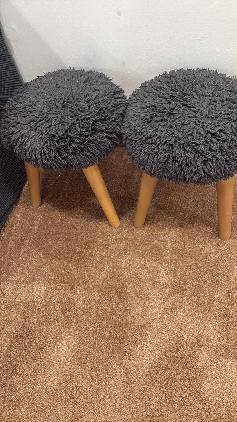 Set of two grey fuzzy stools