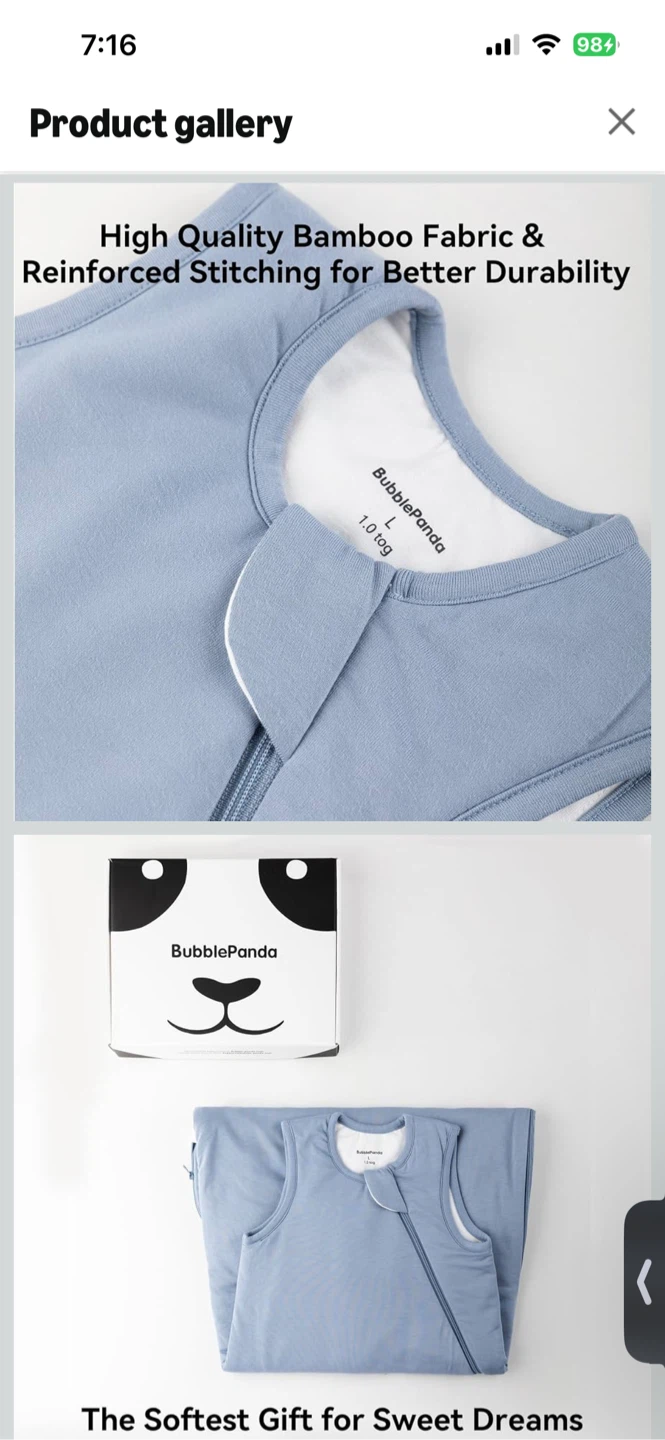 BubblePanda Bamboo Sleep Sack - Size L (1.0 Tog)