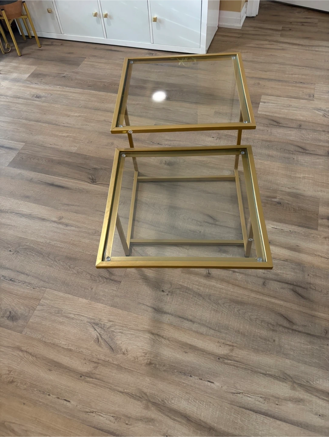 Gold Metal Side Table with Glass Top - photo 2
