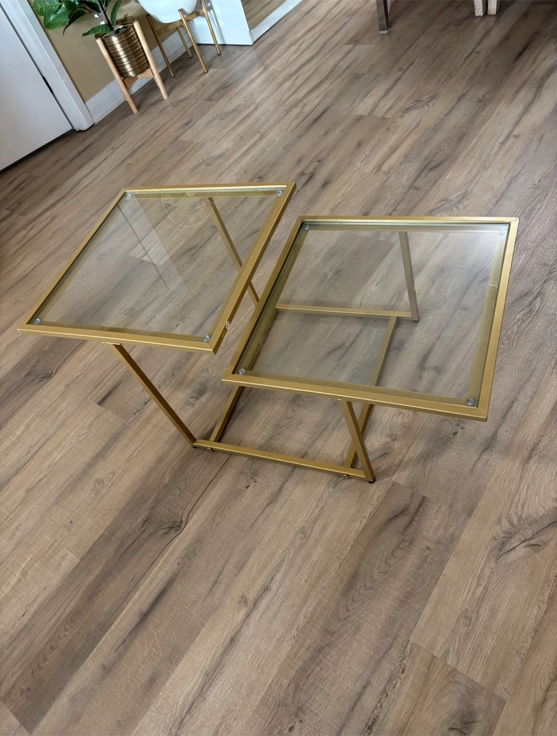 Gold Metal Side Table with Glass Top