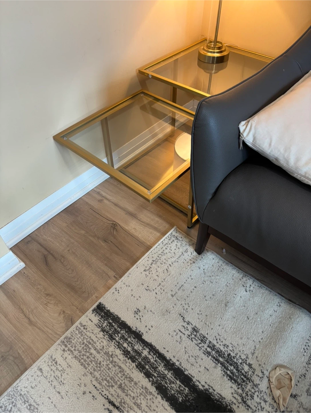 Gold Metal Side Table with Glass Top - photo 3