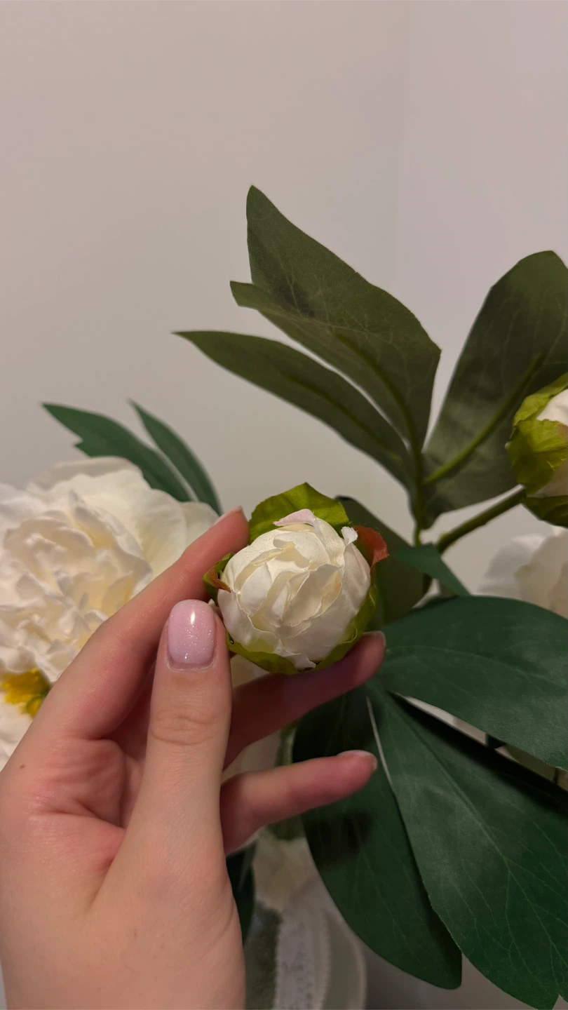 Artificial White Peony Bouquet in Green Glass Vase - photo 2