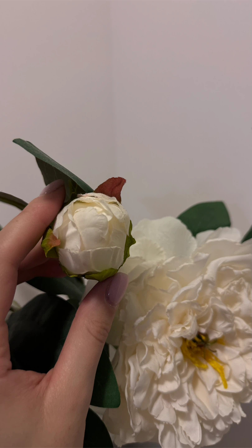 Artificial White Peony Bouquet in Green Glass Vase - photo 5