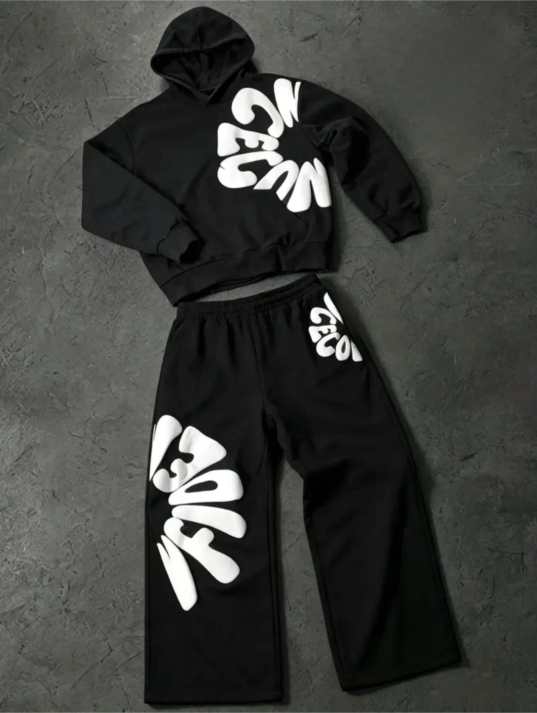 Black Hooded Tracksuit Set