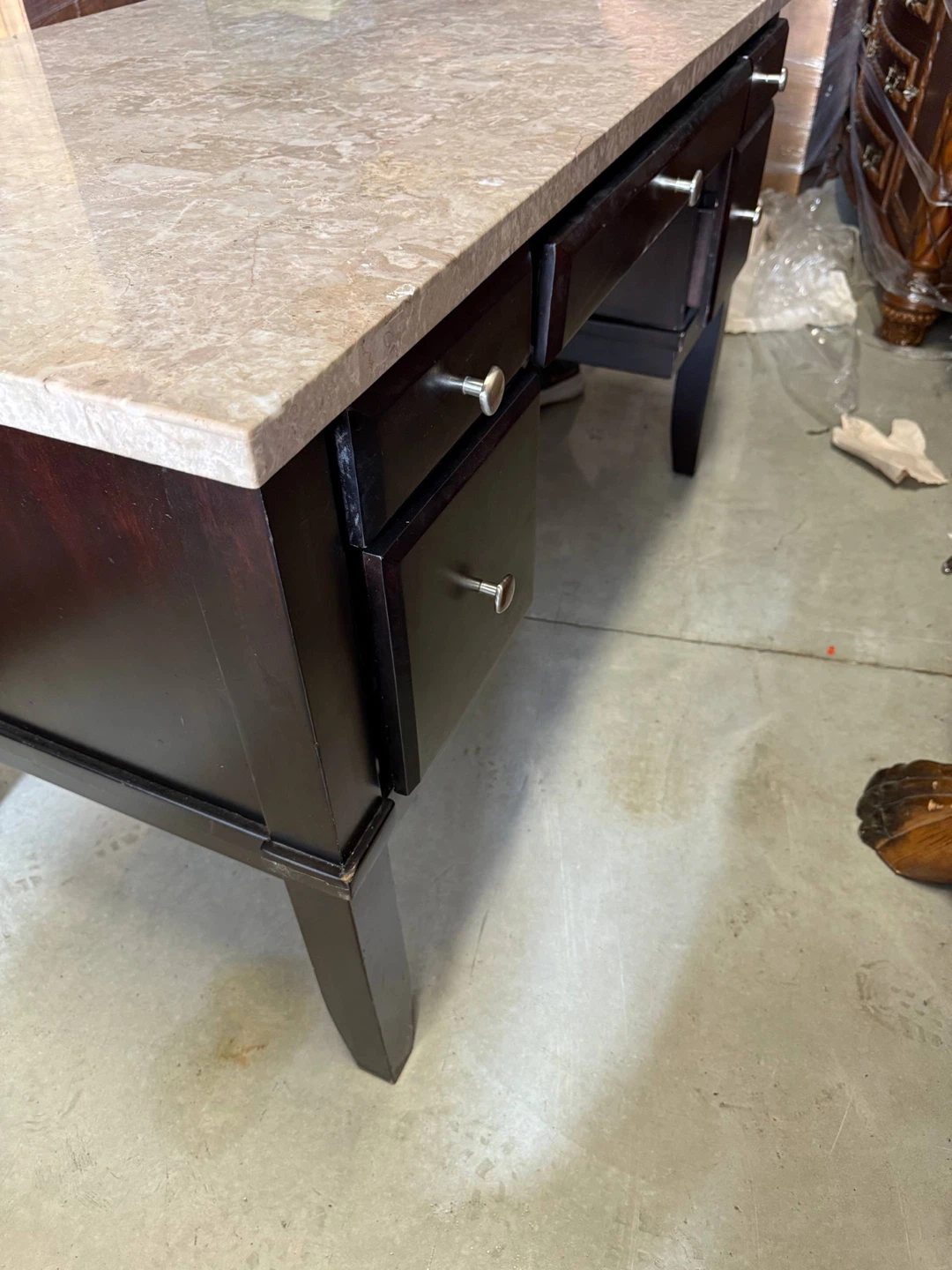 Dark Wood Desk with Marble Top