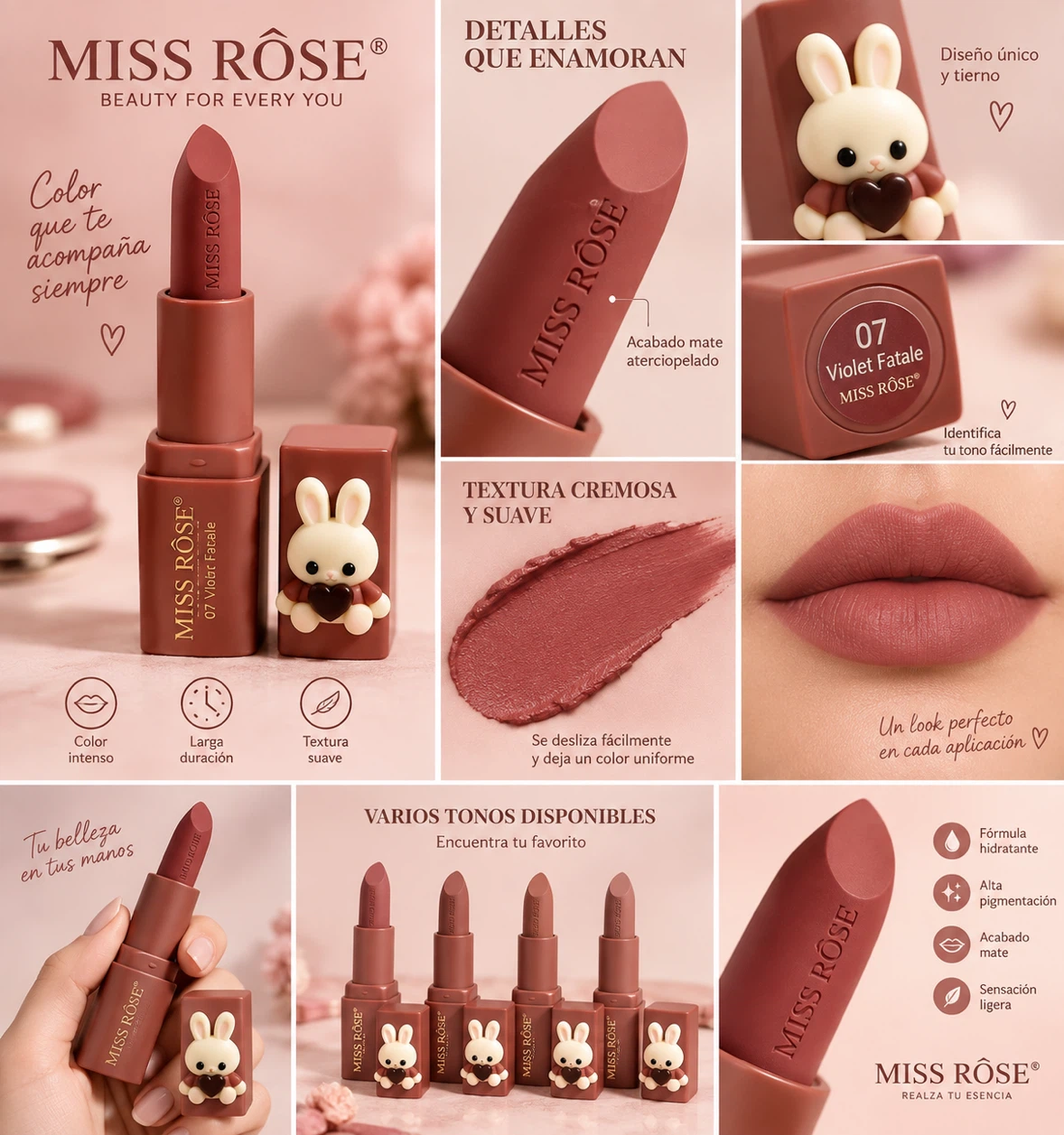 Miss Rose Bunny Matte Lipstick - 07 Violet Fatale