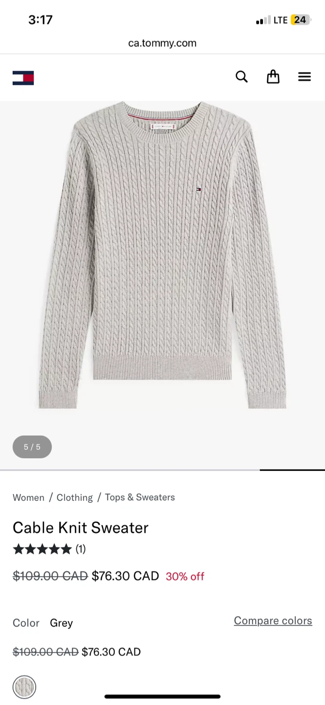 New Tommy Hilfiger Grey Cable Knit Sweater