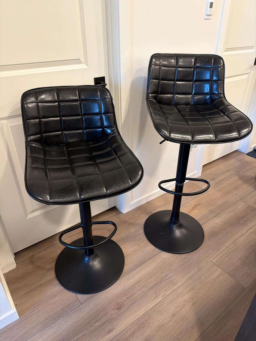 Set of Two Black Faux Leather Bar Stools