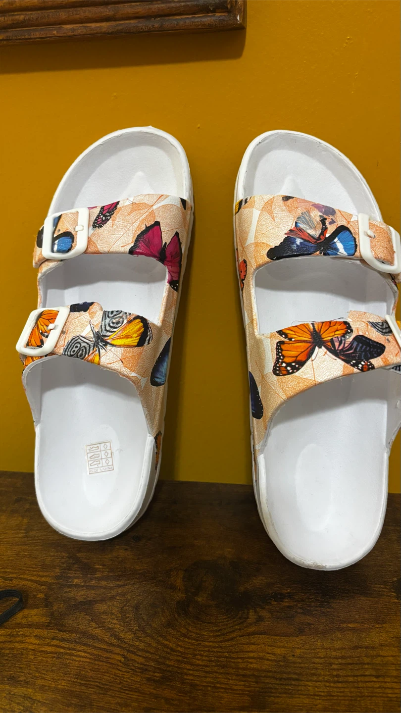 Butterfly Print Two-Strap Sandals Size 42