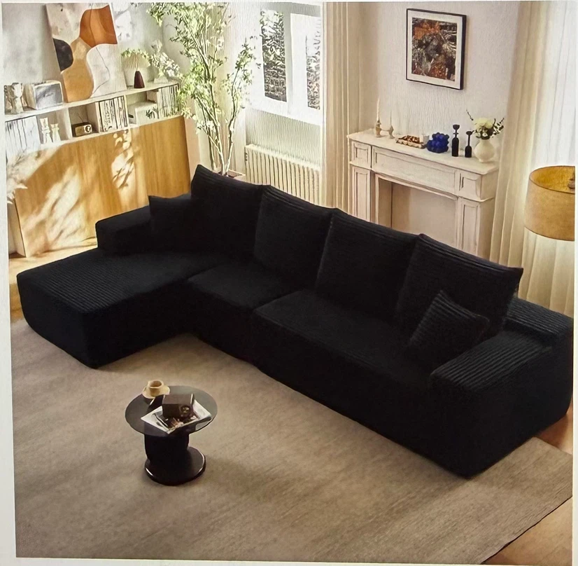 Black Corduroy Sectional Sofa - photo 3