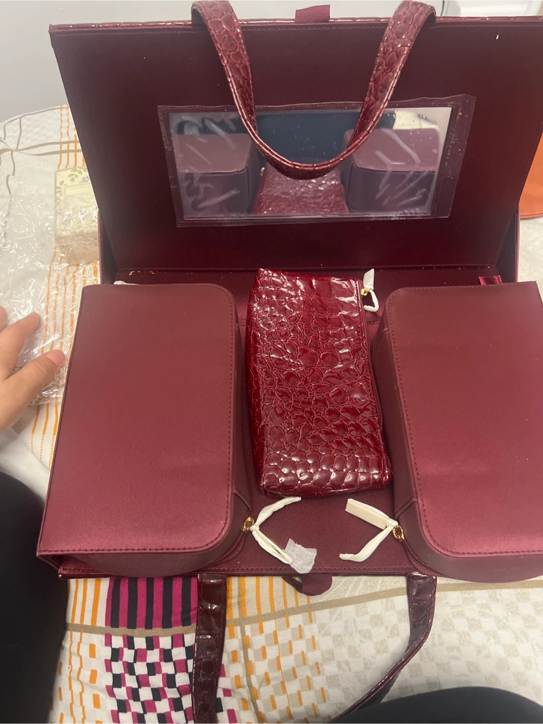 Burgundy Croc-Embossed Travel Jewelry Case