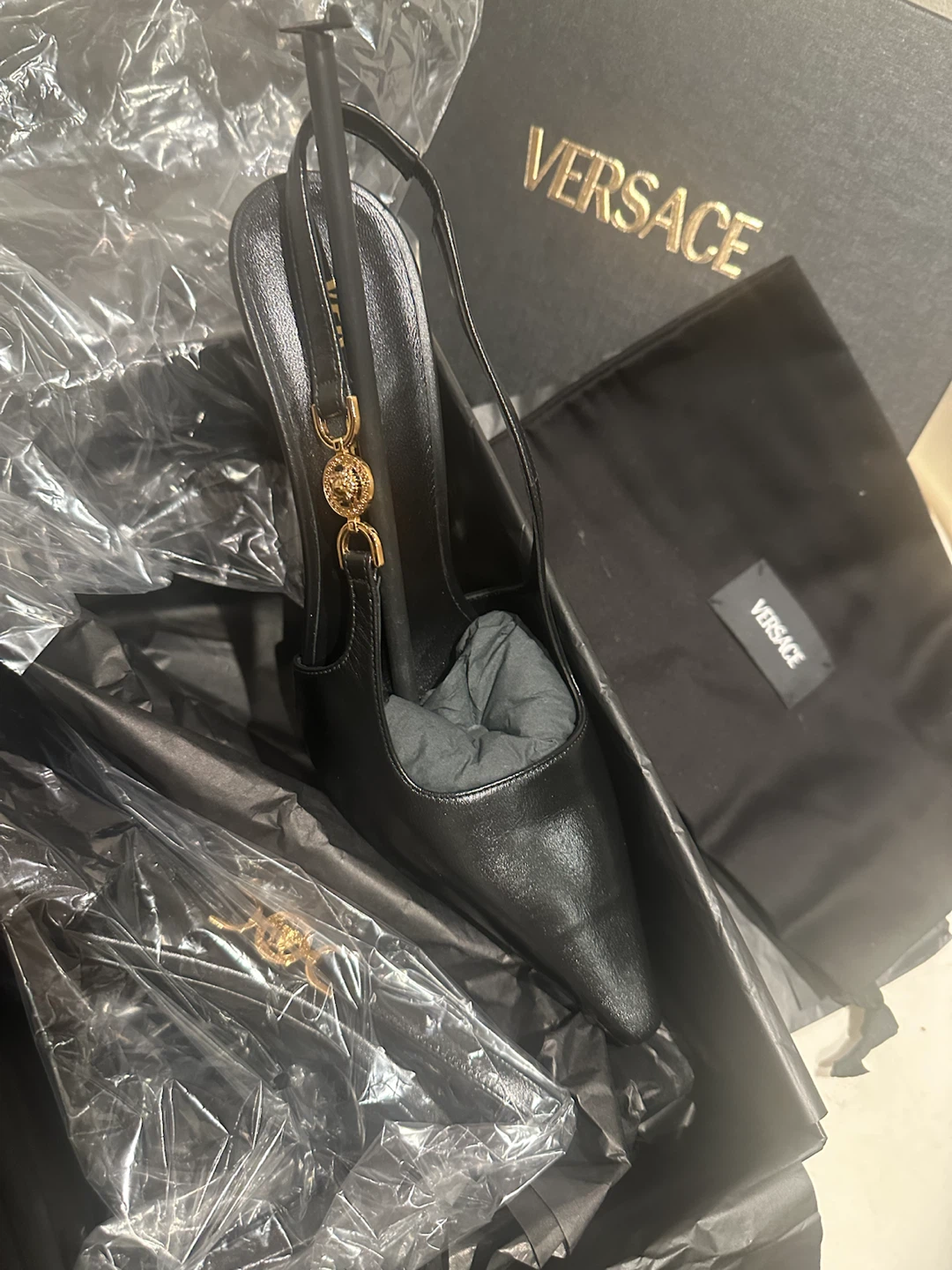 Versace Black Leather Slingback Heels - photo 2