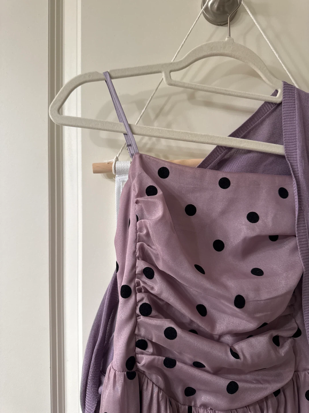 Lavender Polka Dot Dress with Matching Cardigan - photo 2