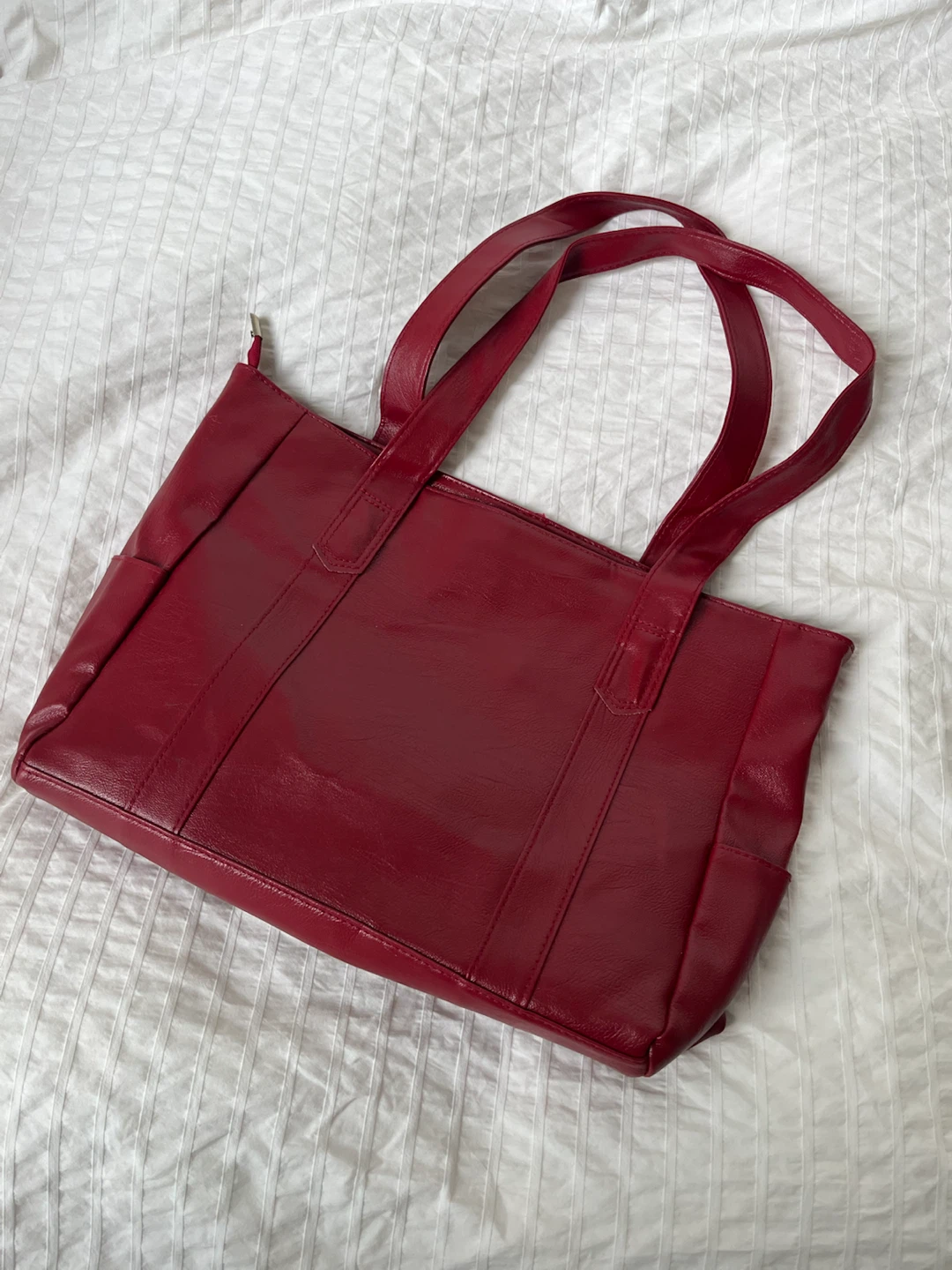 Red Faux Leather Tote Bag