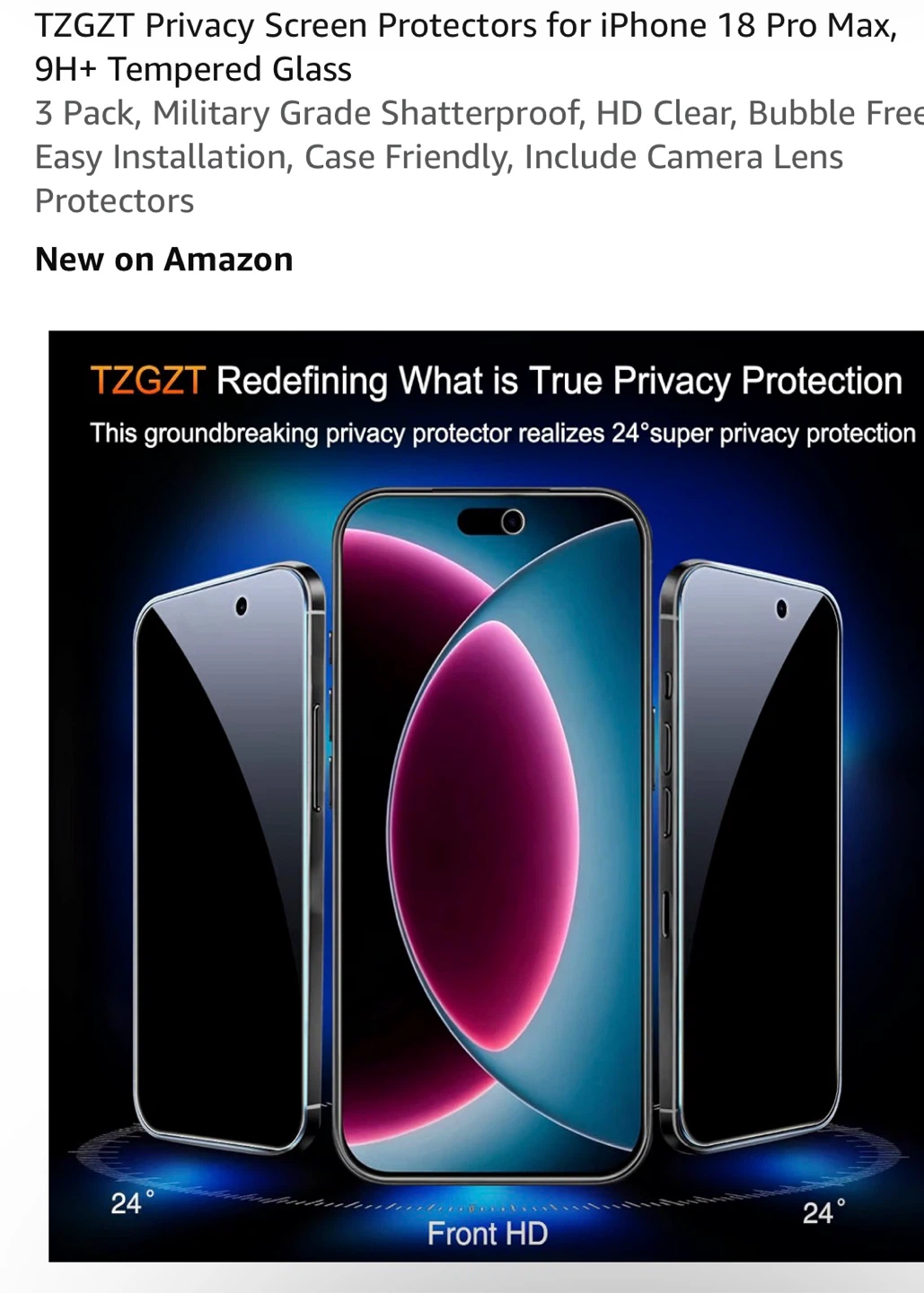 TZGZT Privacy Screen Protector 3-Pack for iPhone 18 Pro Max - photo 3
