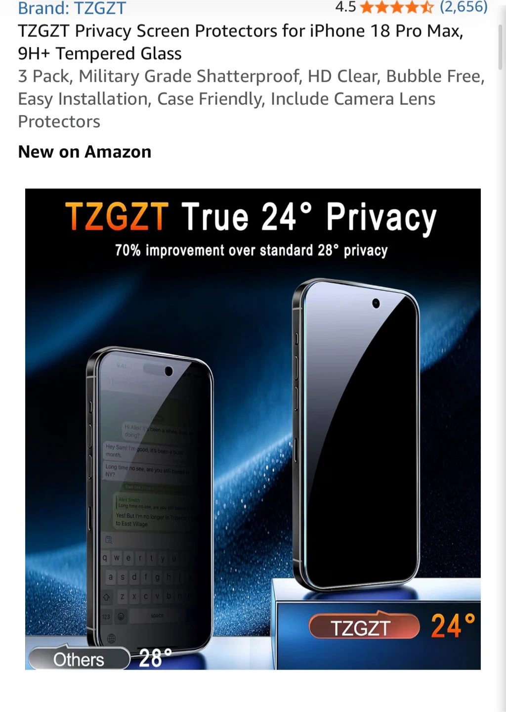 TZGZT Privacy Screen Protector 3-Pack for iPhone 18 Pro Max - photo 5