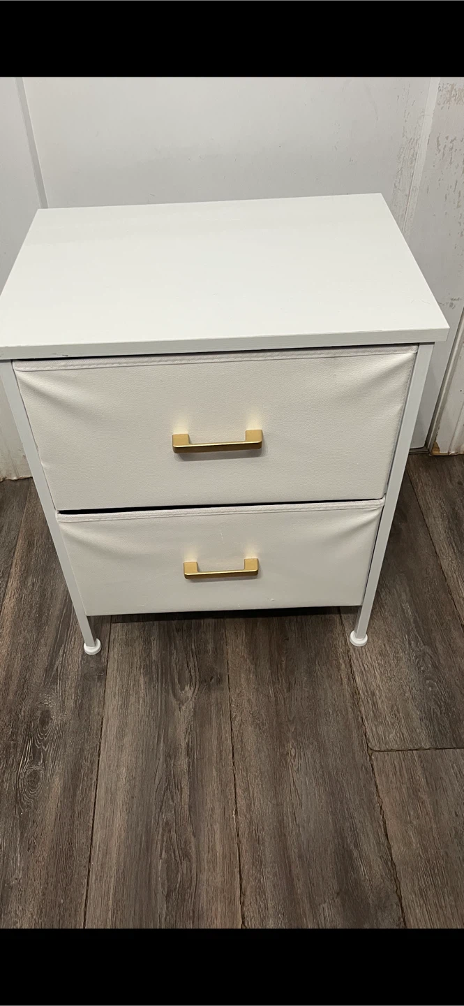 White 2-Drawer Nightstand with Gold Handles