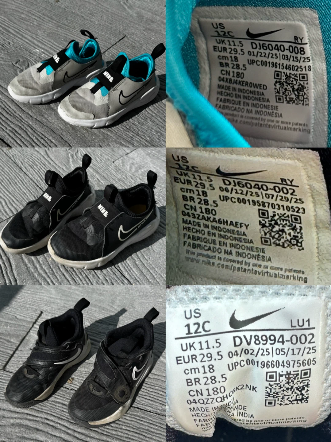 Three Pairs of Nike Kids Shoes Size 12C