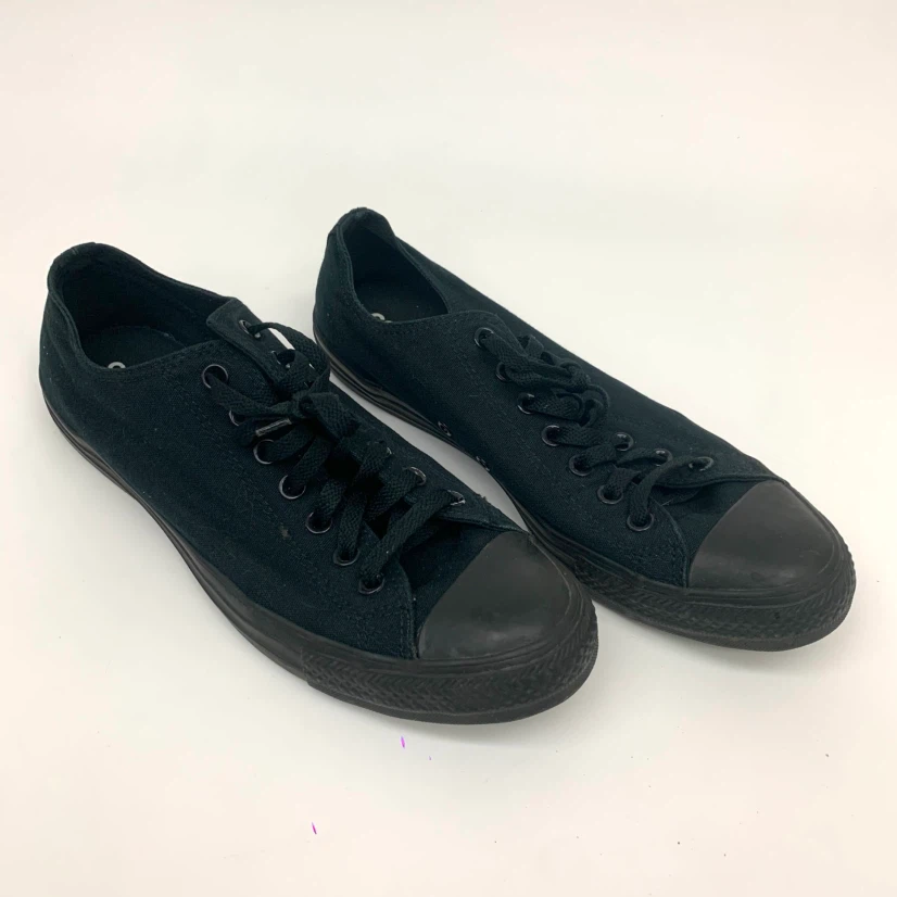 Men’s Black Canvas Sneakers Size 10 Low Top Casual Lace Up Shoes
