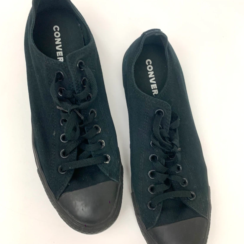 Men’s Black Canvas Sneakers Size 10 Low Top Casual Lace Up Shoes - photo 2