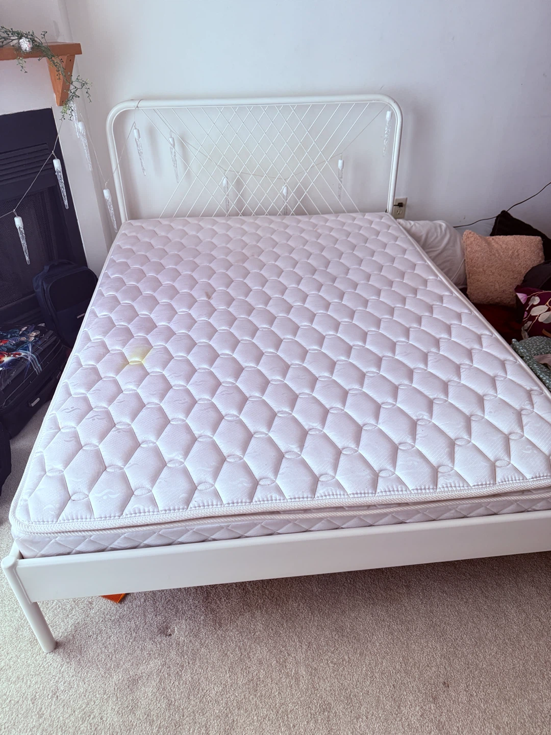 White Metal Bed Frame and Mattress - photo 2
