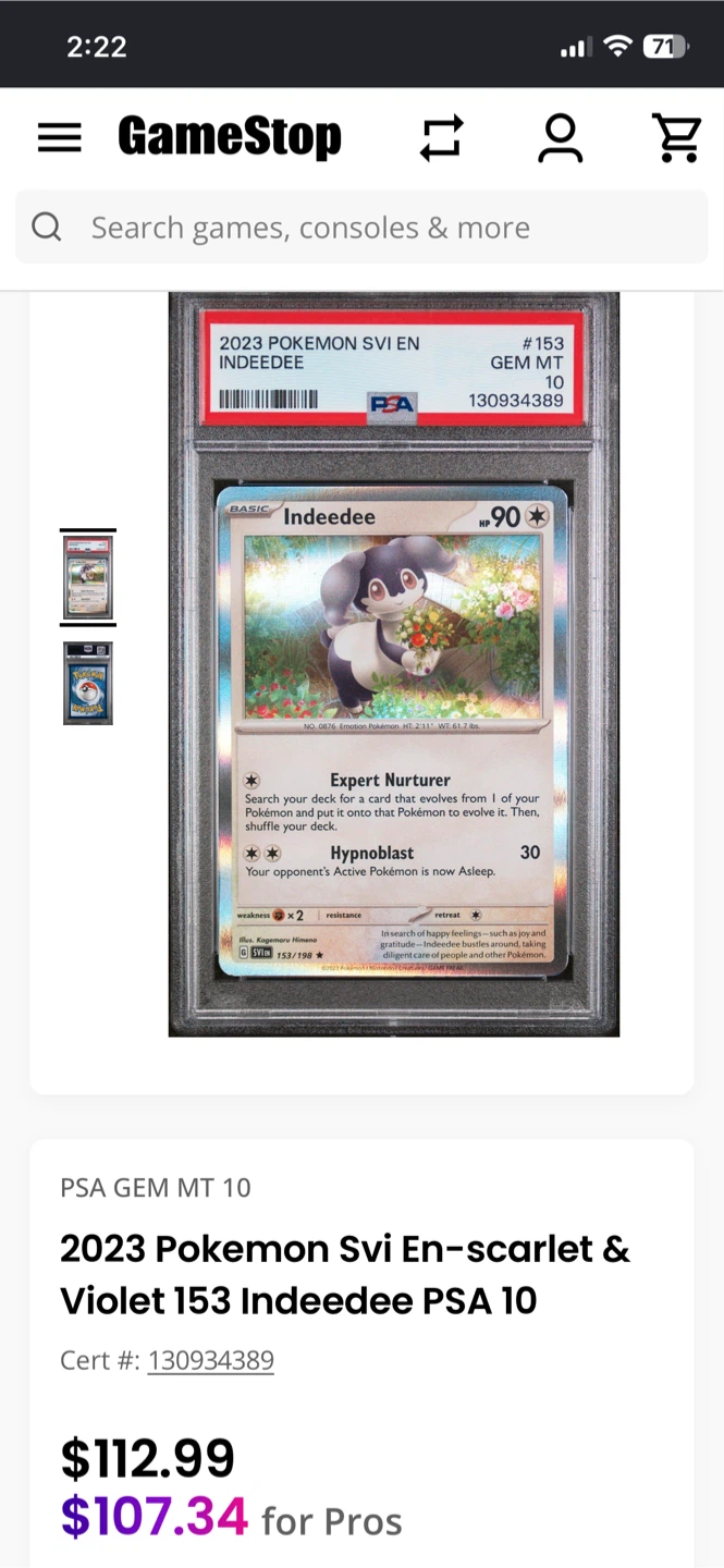 2023 Pokemon Indeedee Japanese Holo Rare MNT 10 - photo 2