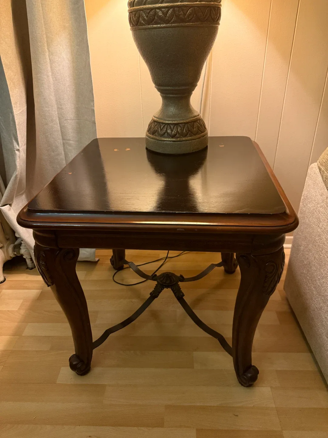 60$ for 2 Traditional Dark solid Wood End Table