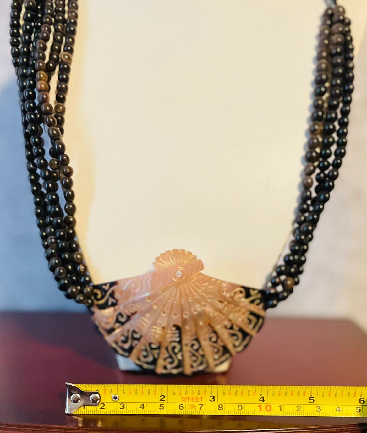 Vintage mother of pearl fan pendant necklace - photo 2