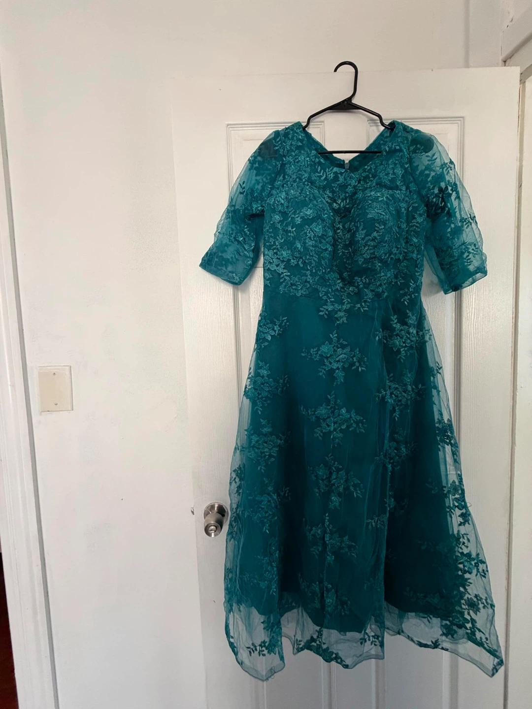 Teal Lace Overlay Midi Dress
