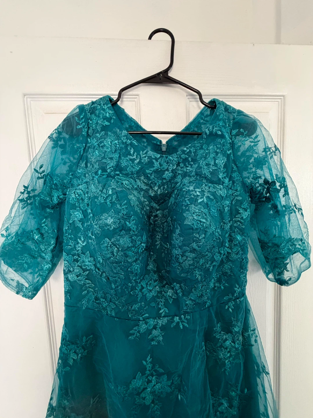 Teal Lace Overlay Midi Dress - photo 3