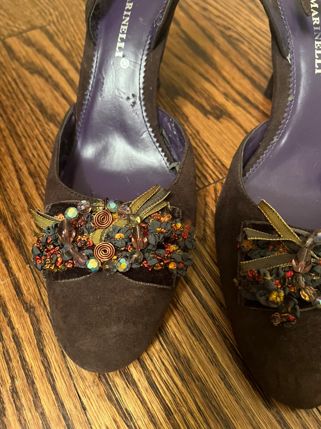 A. Marinelli Brown Suede Slingback Heels - photo 2