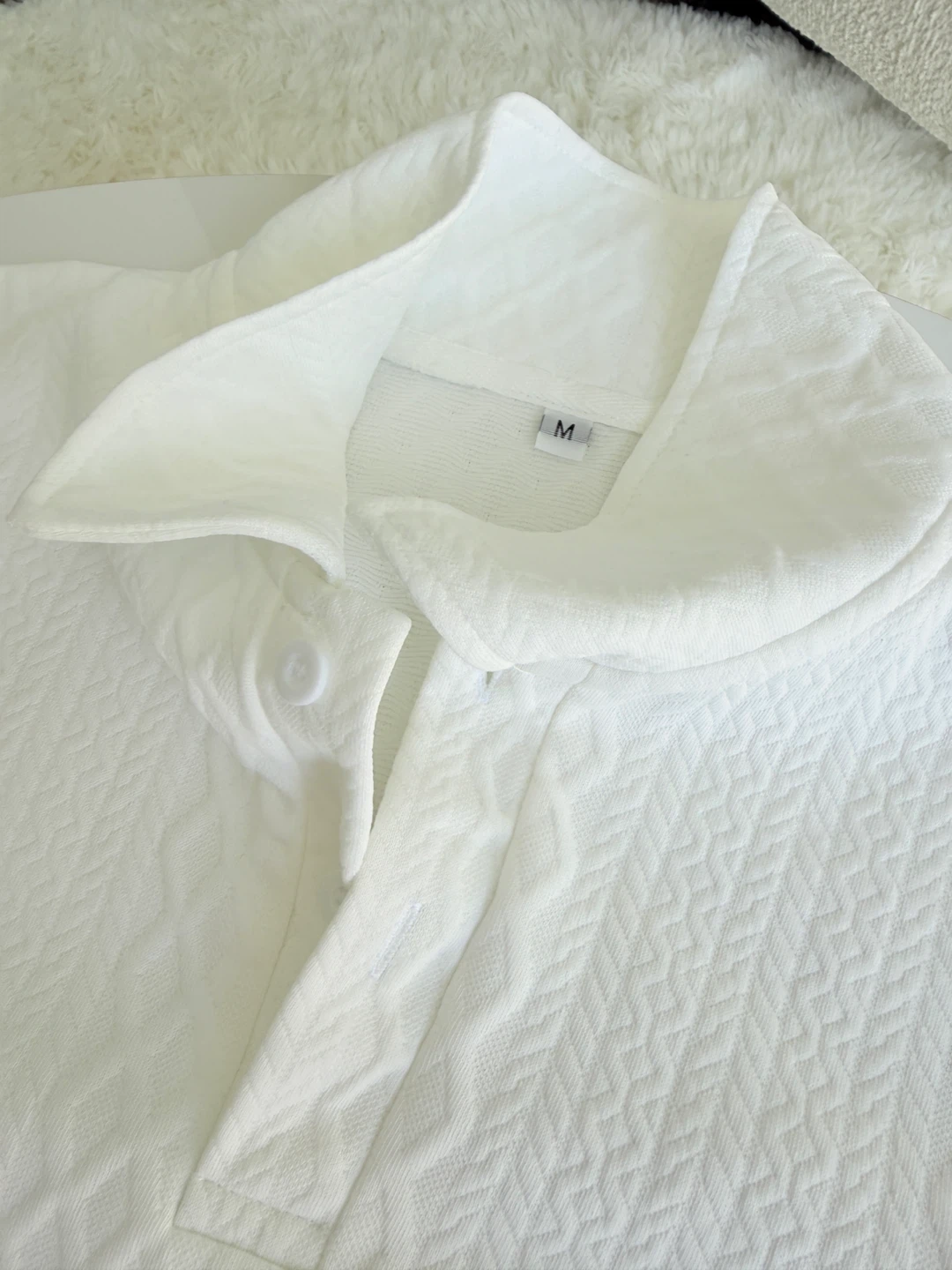 White Textured Polo and Shorts Set - photo 2