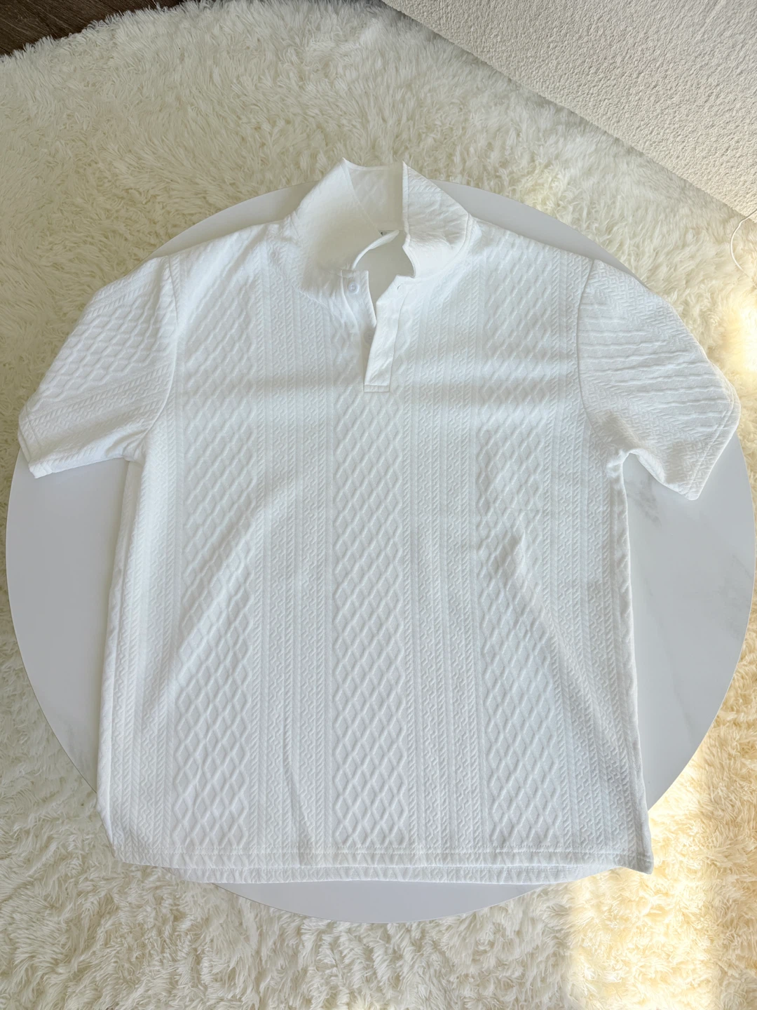 White Textured Polo and Shorts Set - photo 3