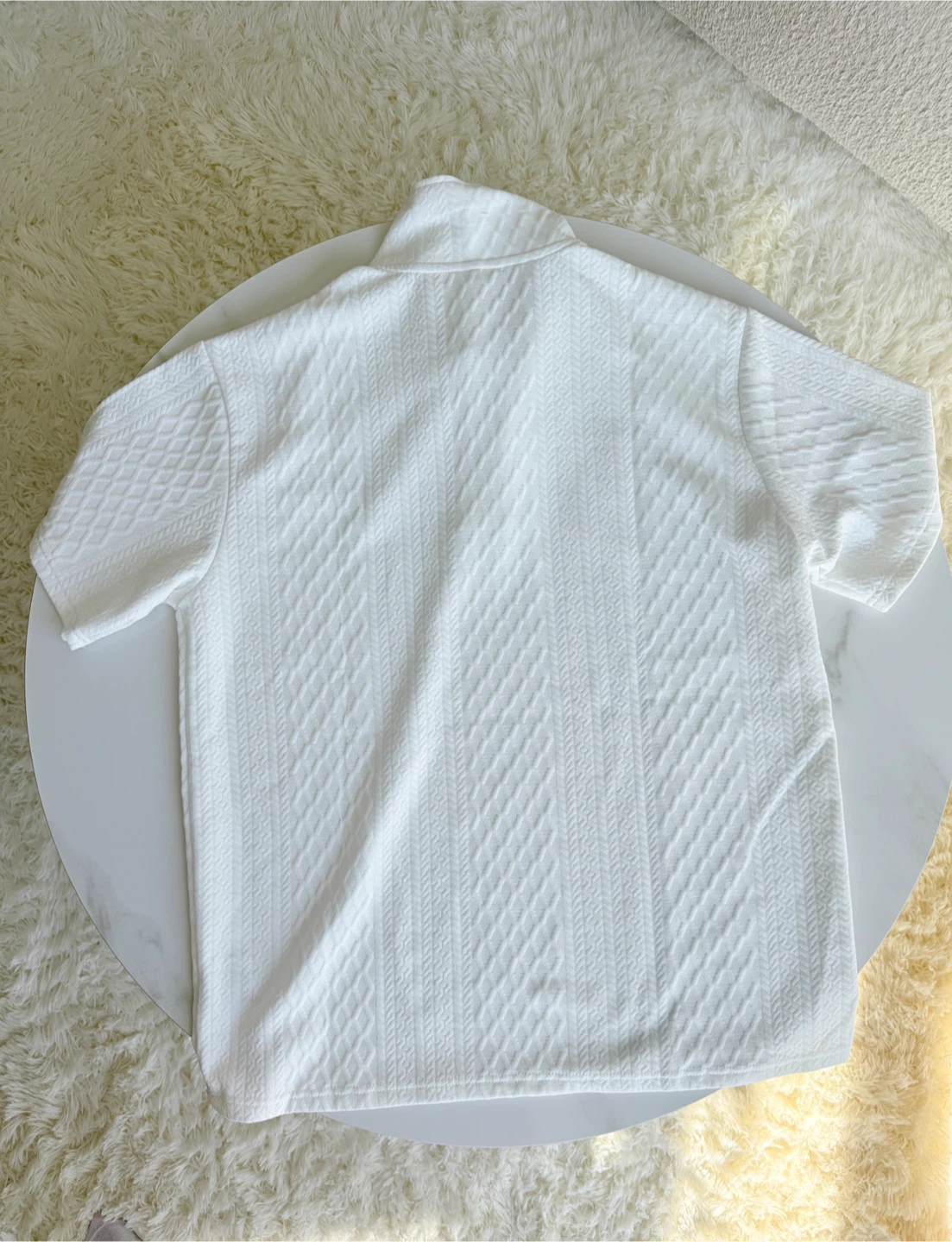 White Textured Polo and Shorts Set - photo 4