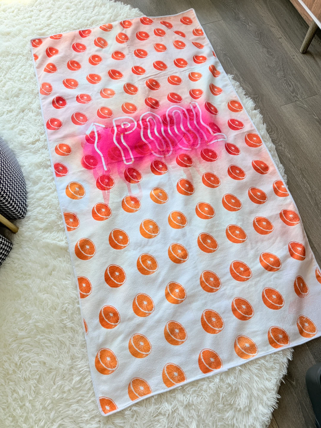 Neon Pool Beach Towel with Orange Print